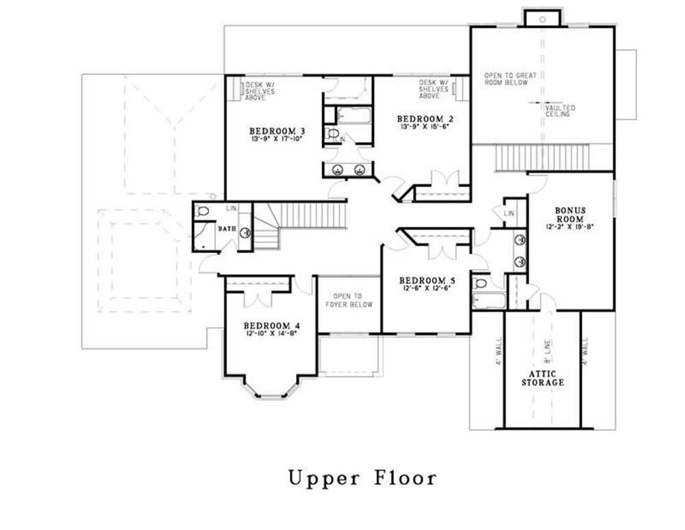 Floor Plan Second Story of French Plan #153-1488